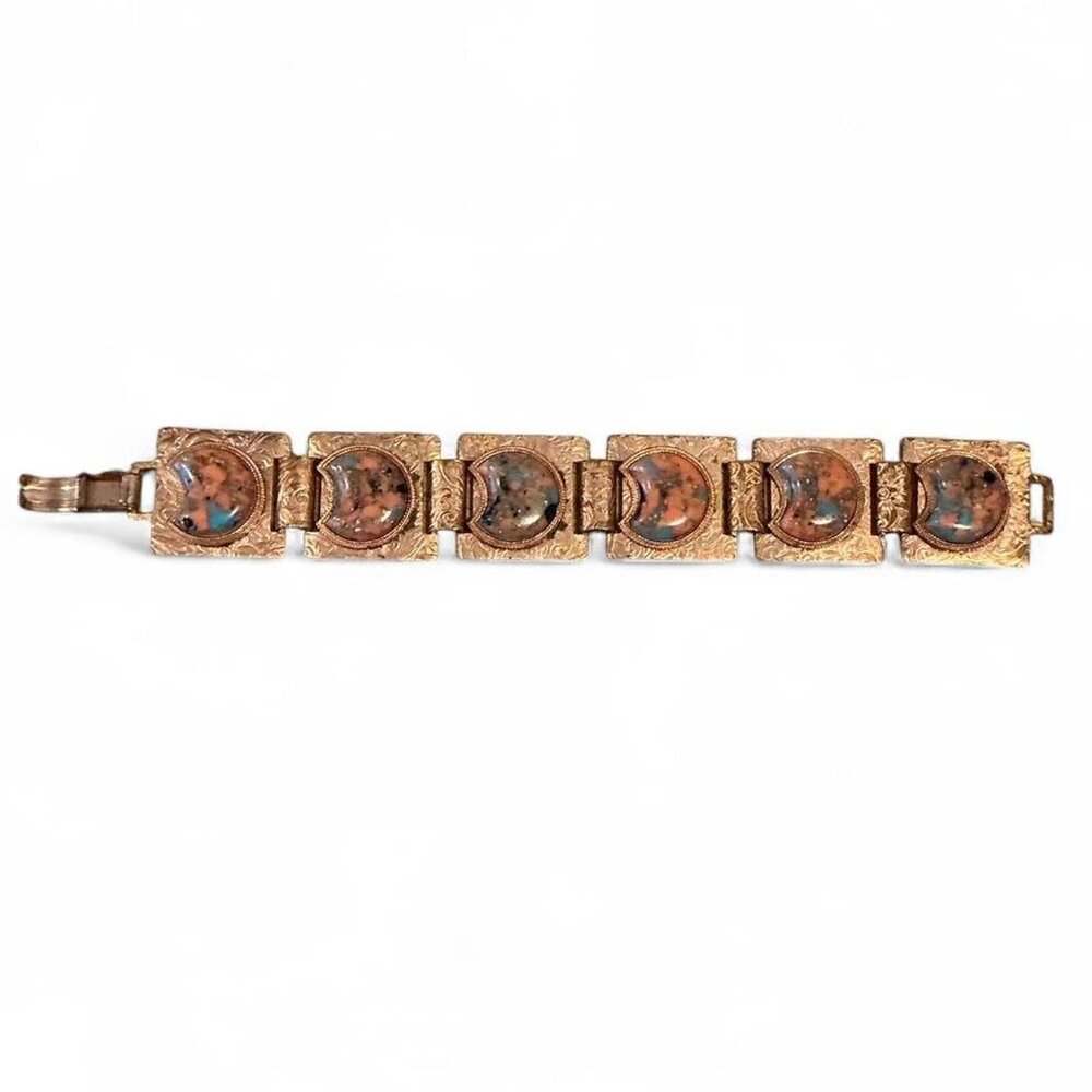 Vintage Copper‎ Link Bracelet Confetti Lucite 60’s